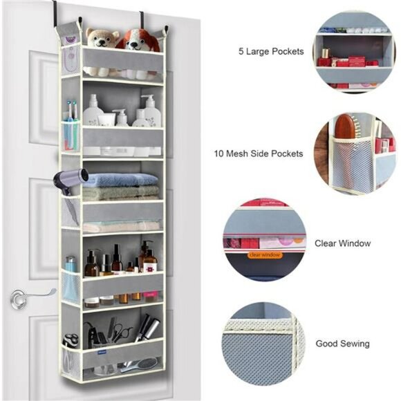Over The Door Organizer 5 Shelf Hanging Storage with Pockets for Closet - Picture 4 of 7